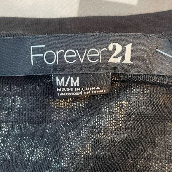 Forever 21 Sequin Tee Black Charcoal Mesh Knit Cropped Short Sleeve Round Neck M - Picture 4 of 6